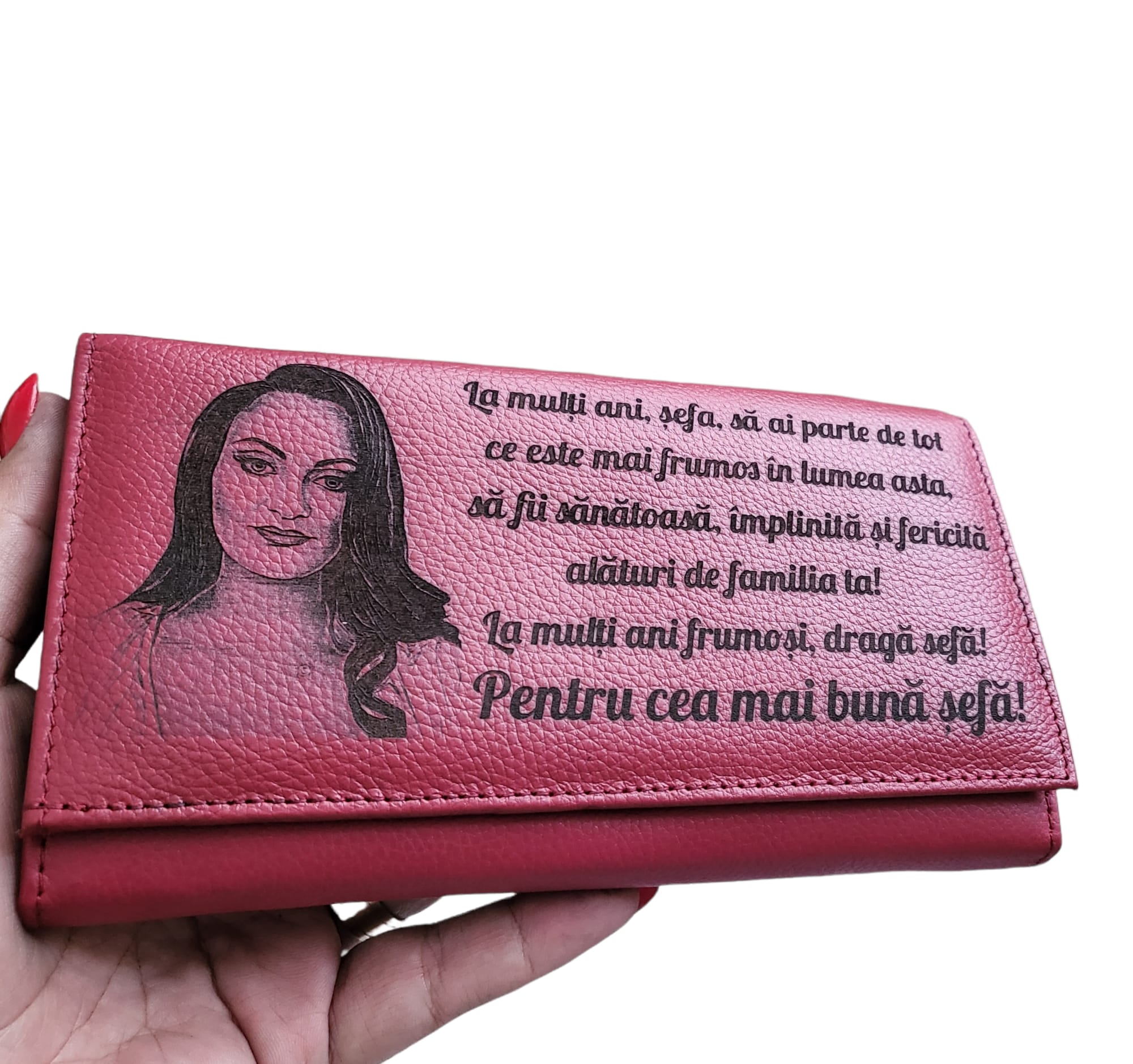Portofel dama gravat cu poza si text