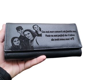 Portofel dama personalizat piele naturala negru Cea mai mare comoara