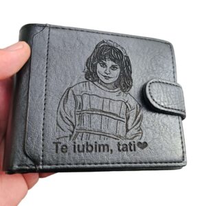 cadou personalizat portofel negru cu capsa Te iubim tati