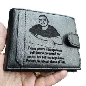 portofel negru cu capsa Te iubim,mama si tata!