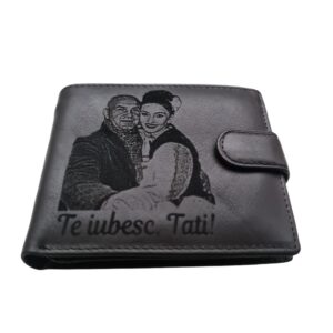 Portofel Personalizat 'Te iubesc Tati', barbati, piele naturala, negru