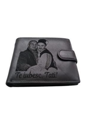 Portofel Personalizat 'Te iubesc Tati', barbati, piele naturala, negru