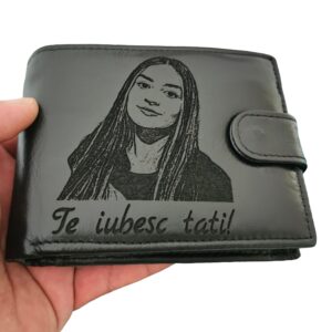 portofel piele naturala negru cu capsa Te iubesc Tati!