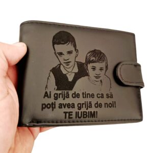 portofel piele naturala personalizat negru cu capsa ai grija de tine