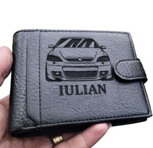 Portofel negru cu capsa personalizat cu Masina si Nume.