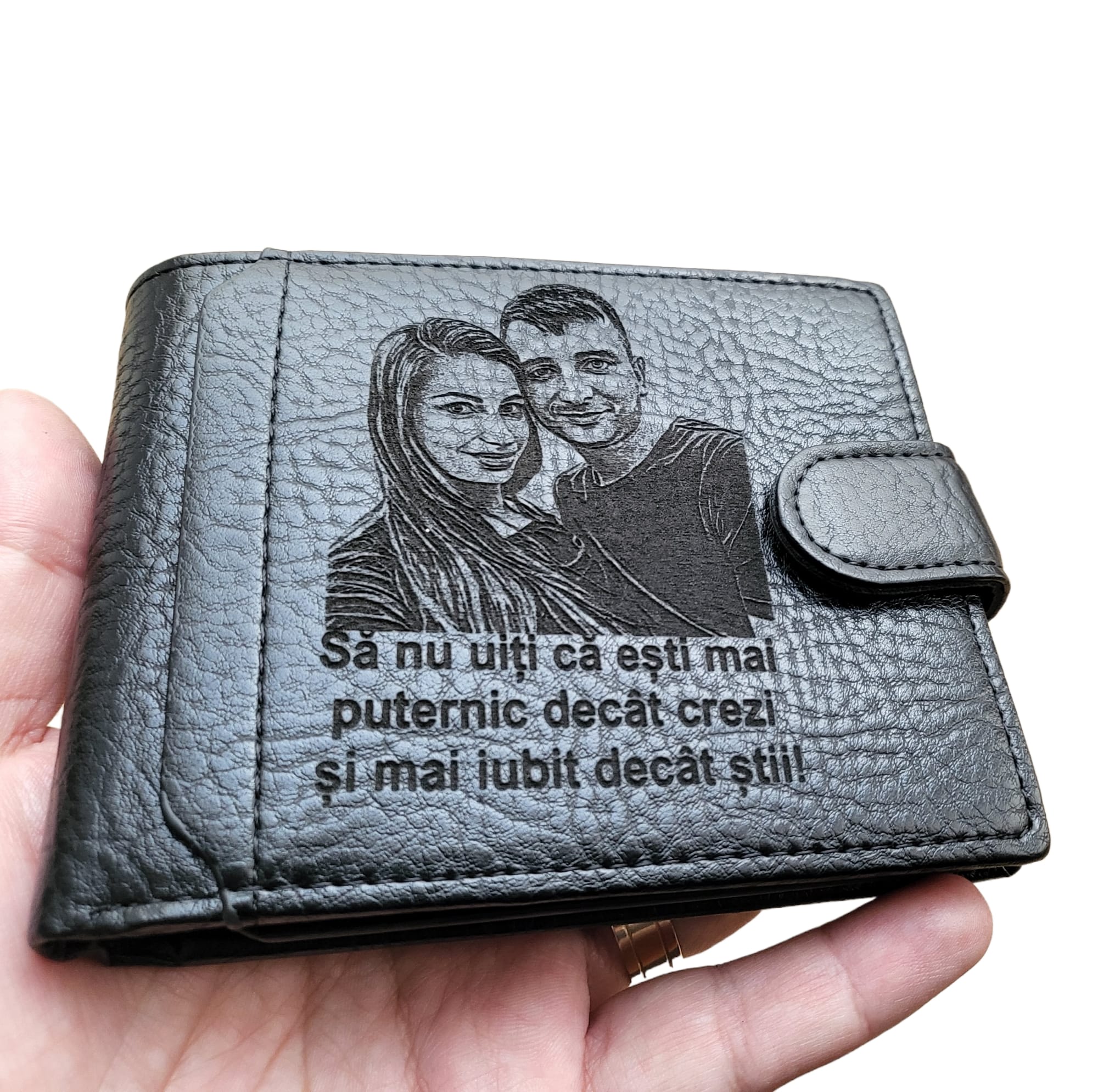 Portofele Personalizate din Piele, Gravate Laser-negru cu capsa