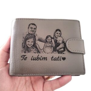 portofel gri cu capsa piele naturala Te iubim tati