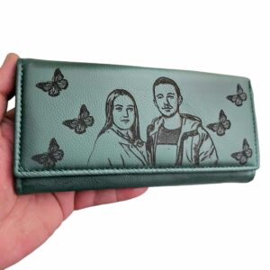 portmoneu dama verde personalizat cu poza si fluturasi