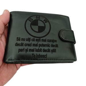 cadou pentru el portofel negru cu logo auto si text
