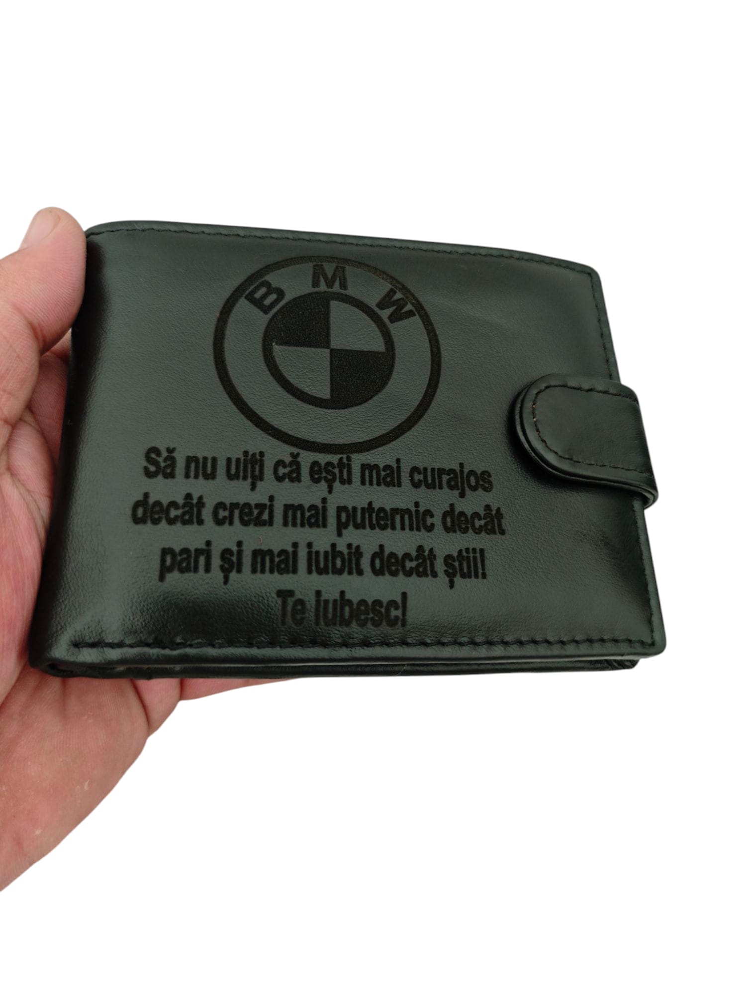 cadou pentru el portofel negru cu logo auto si text