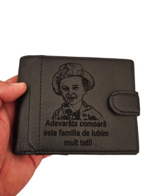 portofel personalizat negru cu capsa Iubim