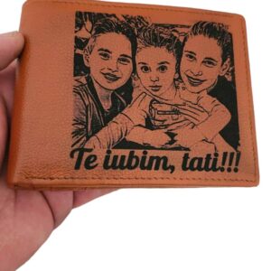 portofel fara capsa maro coniac cu poza si text