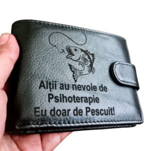 portofel piele naturala negru cu capsa Pescuit