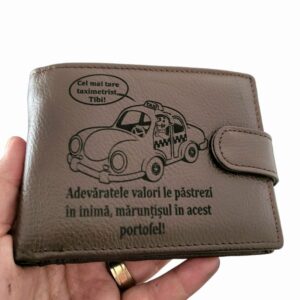 Portofel piele naturala maro cu capsa Cel mai tare taximetrist