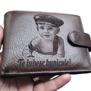 portofel maro cu capsa piele naturala Te iubesc bunicule