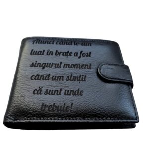 portofel piele naturala negru cu capsa Te-am luat in brate