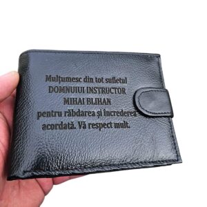 portofel negru cu capsa piele naturala Multumesc din tot sufletul