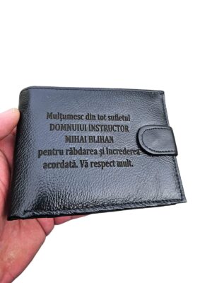 portofel negru cu capsa piele naturala Multumesc din tot sufletul