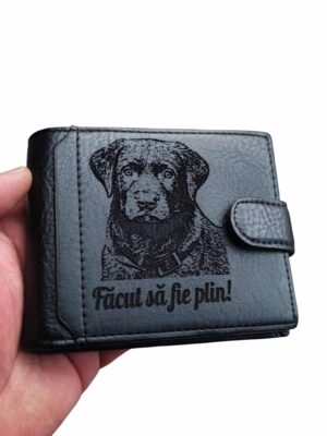 portofel negru cu capsa personalizat cu catel