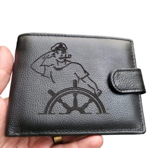 portofel negru piele naturala cu capsa Marinar