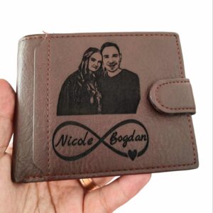 portofel maro cu capsa personalizat cu Poza si Infinti cu nume
