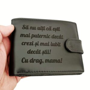 portofel negru cu capsa piele naturala Cu drag mama