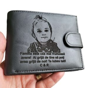 portofel cadou personalizat negru cu capsa Fasmilia este