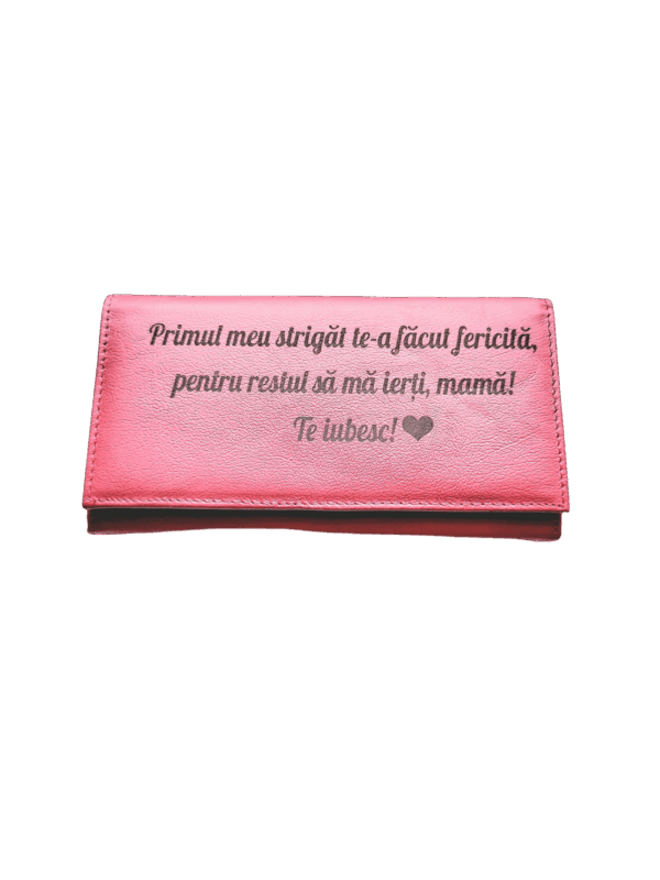 Portofel Personalizat 'Primul meu', dama, piele naturala, rosu