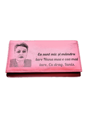 Portofel Personalizat 'Eu sunt mic', dama, piele naturala, rosu