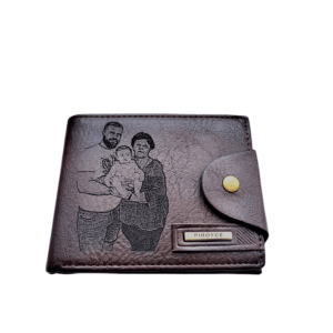 Portofel Personalizat cu poza e, barbati, piele , cu capsa, maro