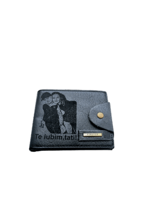 Portofel Personalizat cu poza e2, barbati, piele , cu capsa, negru