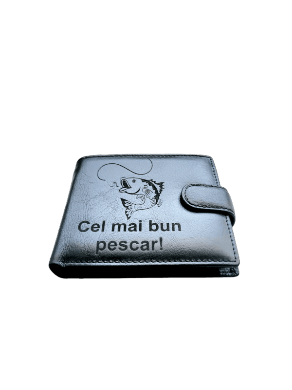 Portofel Personalizat 'Cel mai bun pescar', barbati, piele naturala, negru