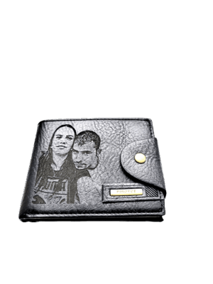 Portofel Personalizat cu poza e4, barbati, piele , cu capsa, negru