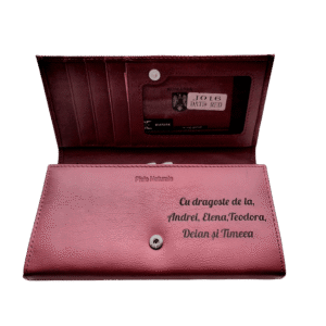 Portofel Personalizat 'Cu dragoste', dama, piele naturala, rosu