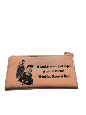 Portofel Personalizat 'O bunica', dama, piele naturala, maro