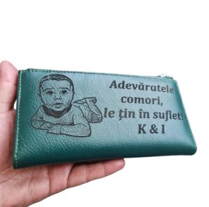 Portofel Personalizat 'Adevaratele comori', dama, piele naturala, verde