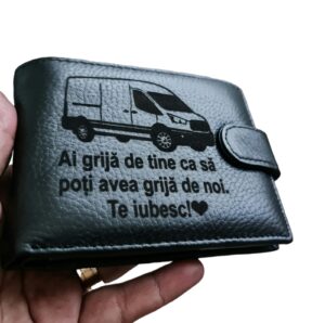 Portofel Personalizat 'Ai grija 3', barbati, piele naturala , negru