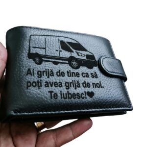 Portofel Personalizat 'Ai grija 3', barbati, piele naturala , negru