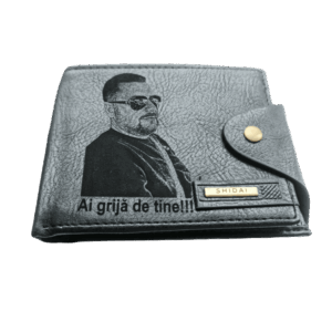 Portofel Personalizat 'Ai grija de tine 2', barbati, piele , cu capsa, negru