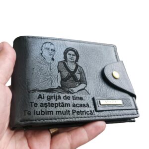 Portofel Personalizat 'Ai grija de tine 3', barbati, piele , cu capsa, negru