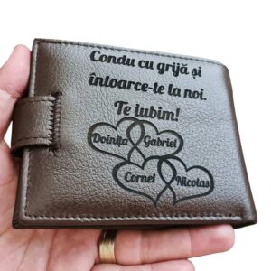Portofel Personalizat 'Condu cu grija', barbati, piele naturala , maro