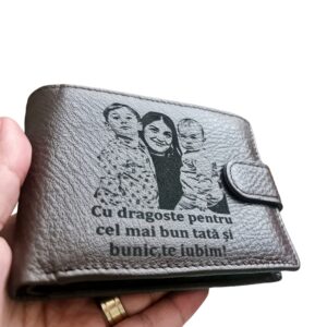 Portofel Personalizat 'Cu dragoste pnmb', barbati, piele naturala , maro