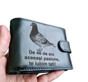 Portofel Personalizat 'De 40 de ani aceeasi pasiune', barbati, piele naturala, cu capsa, albastru