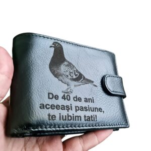 Portofel Personalizat 'De 40 de ani aceeasi pasiune', barbati, piele naturala, cu capsa, albastru