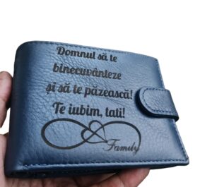 Portofel Personalizat 'Domnul sa te binecuvanteze', barbati, piele naturala , albastru