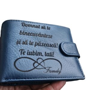 Portofel Personalizat 'Domnul sa te binecuvanteze', barbati, piele naturala , albastru