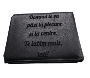 Portofel Personalizat 'Domnul te va pazi', barbati, piele, cu capsa, negru