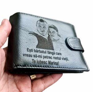 Portofel Personalizat 'Esti barbatul langa care vreau', barbati, piele naturala , negru