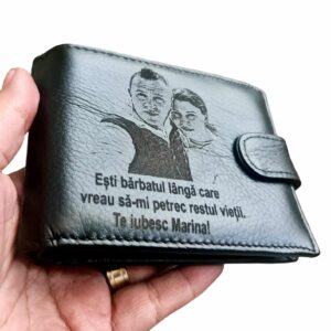 Portofel Personalizat 'Esti barbatul langa care vreau', barbati, piele naturala , negru
