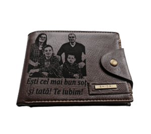 Portofel Personalizat 'Esti cel mai bun sot', barbati, piele, cu capsa, maro